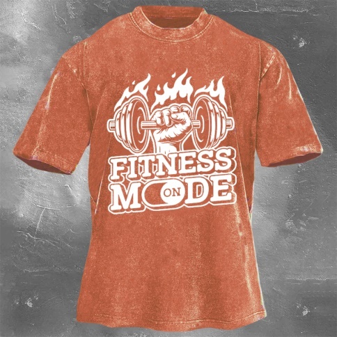 Fitness Print Washed Vintage Short Sleeves 02