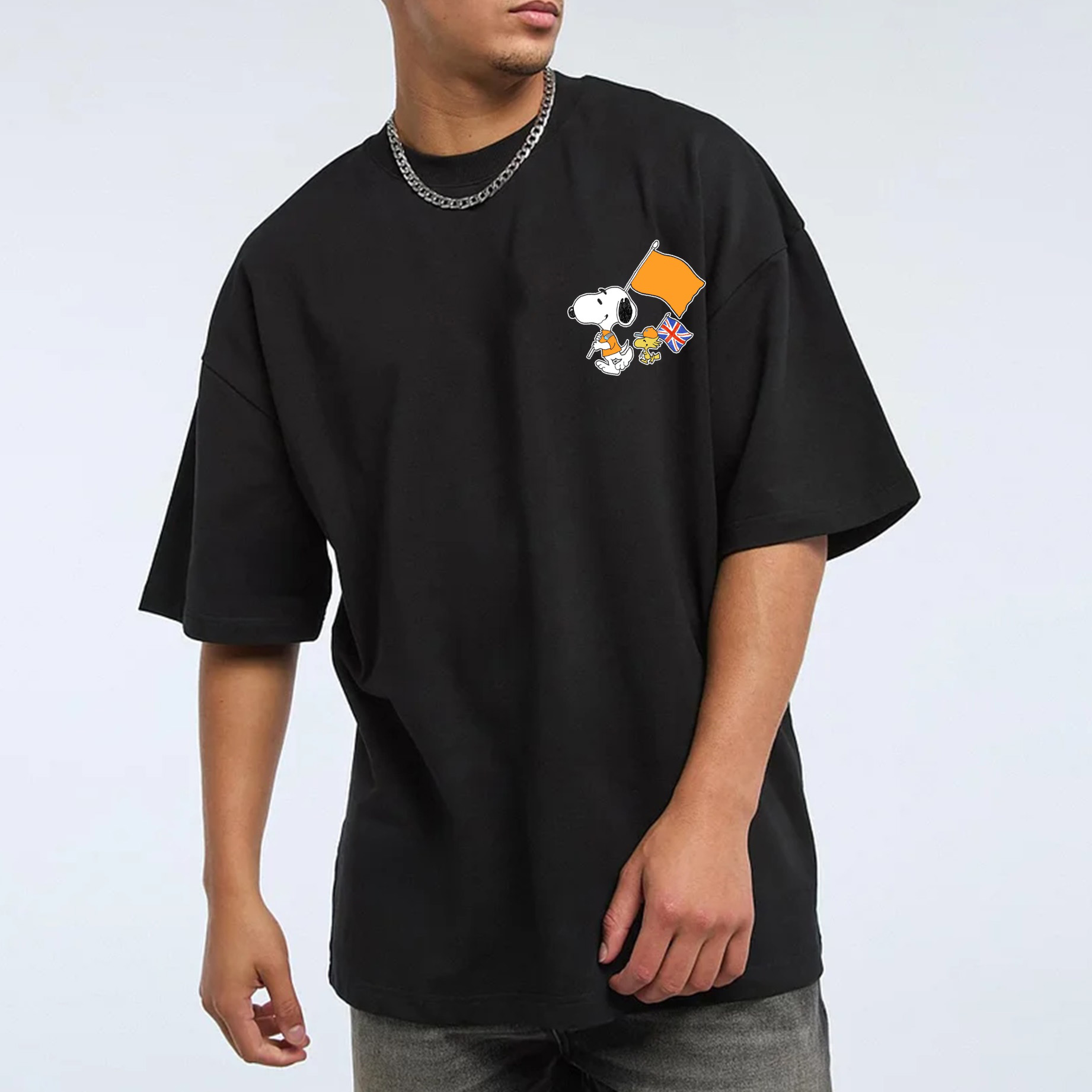 Cartoon Character Print × Racing Print Street Casual Cotton T-Shirt 06