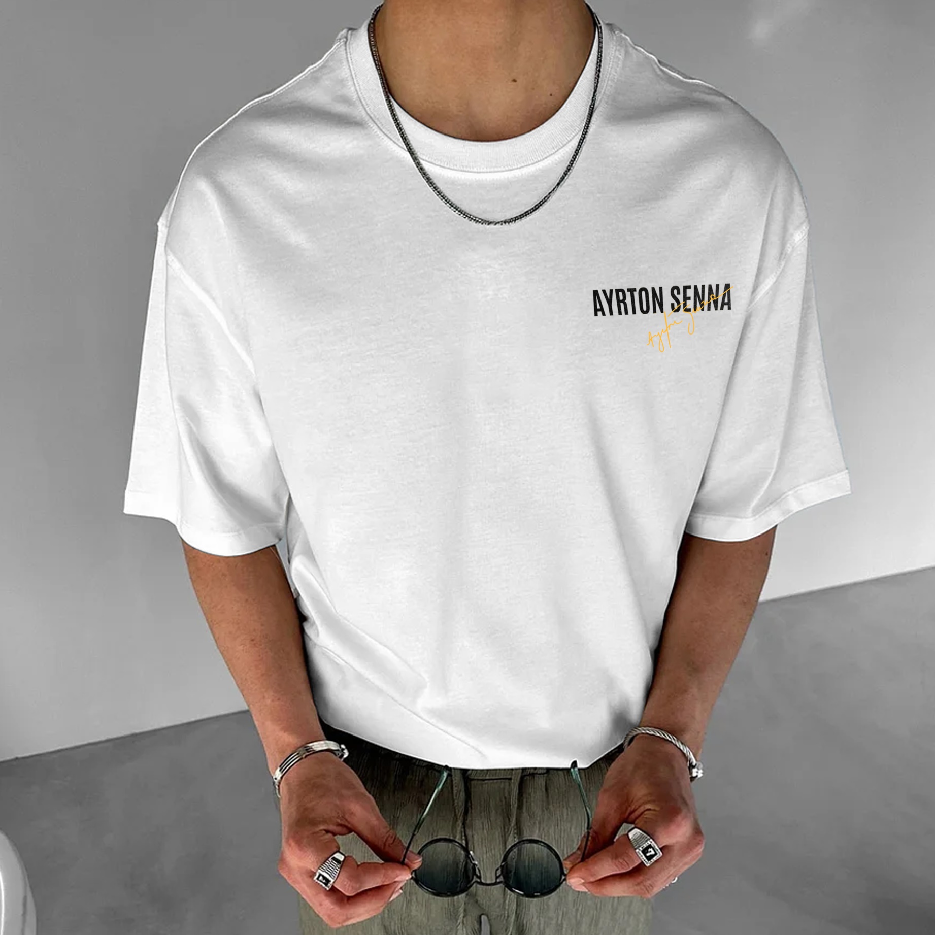 Classic Ayrton Senna Street Print Pure Cotton Casual Short Sleeves 04