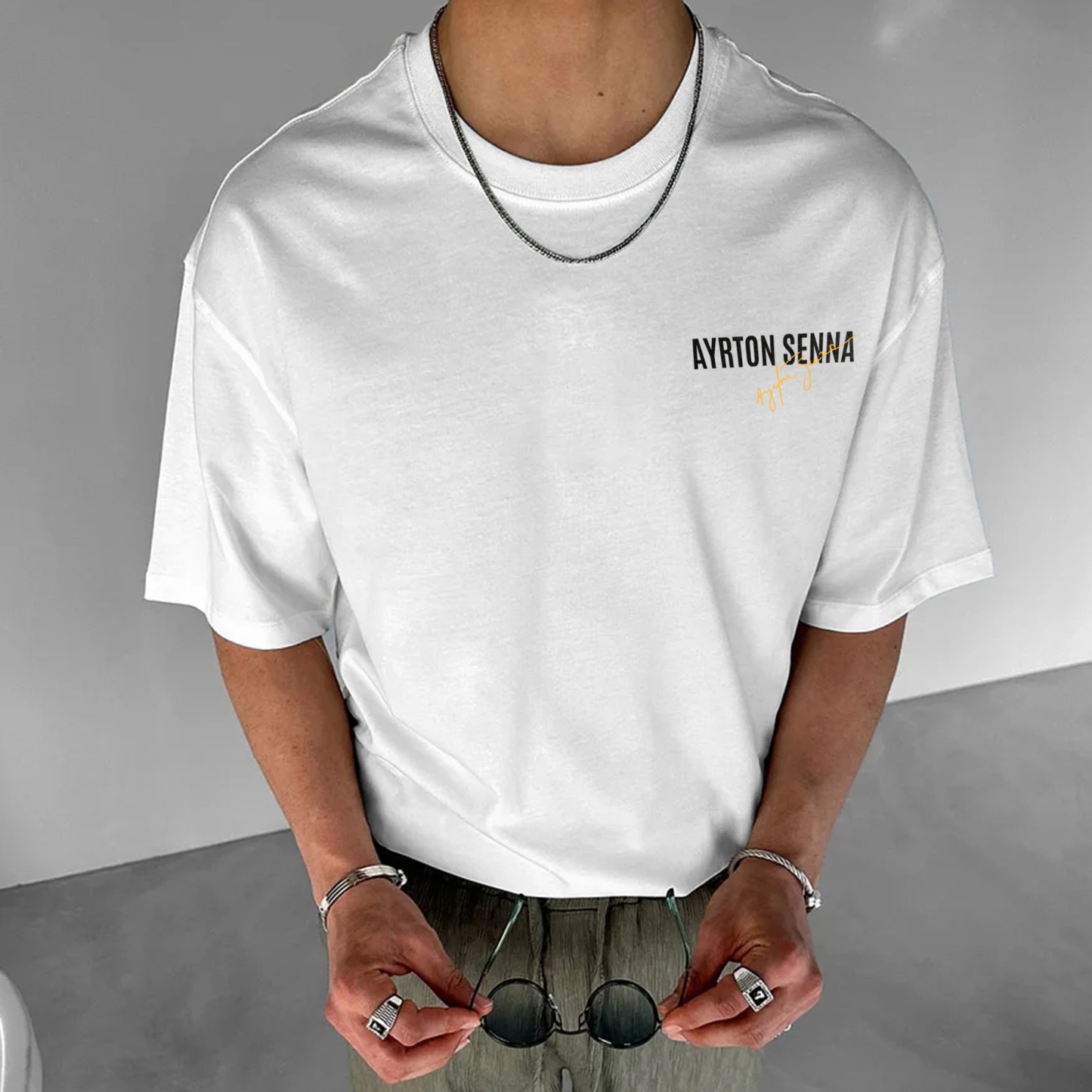 Classic Ayrton Senna Street Print Pure Cotton Casual Short Sleeves 04