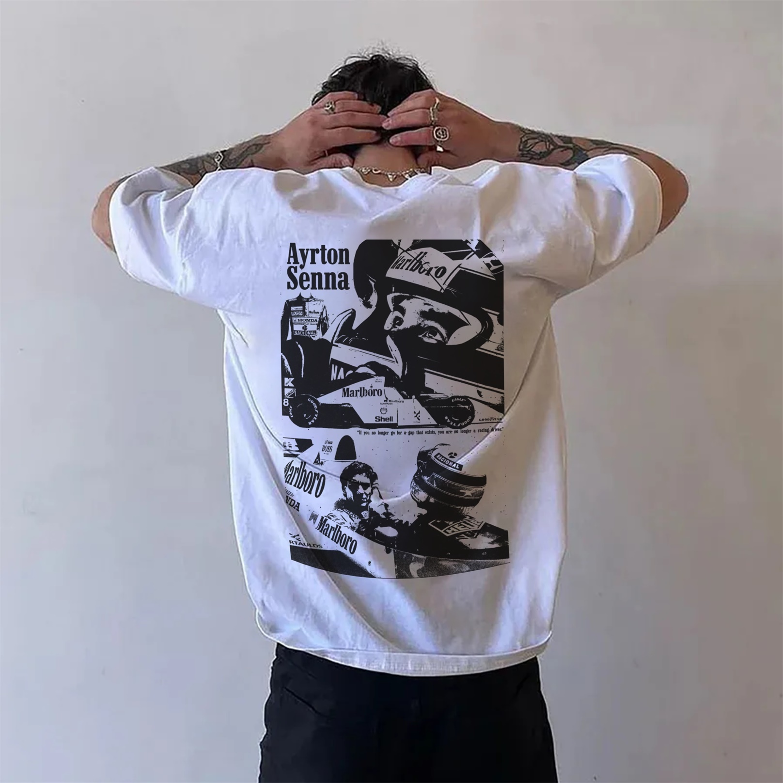 Legendary Racing Driver Aryton Senna Street Print Cotton T-Shirt 05