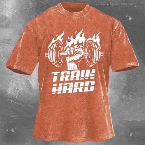 Fitness Print Washed Vintage Short Sleeves 05