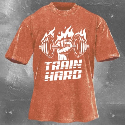 Fitness Print Washed Vintage Short Sleeves 05