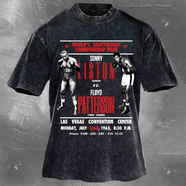 Classic Popular Boxing Star Print Washed Retro Short Sleeves 11