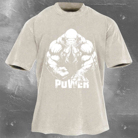 Fitness Print Washed Vintage Short Sleeves 11