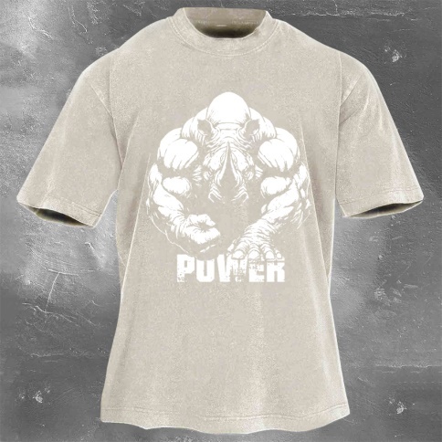 Fitness Print Washed Vintage Short Sleeves 11