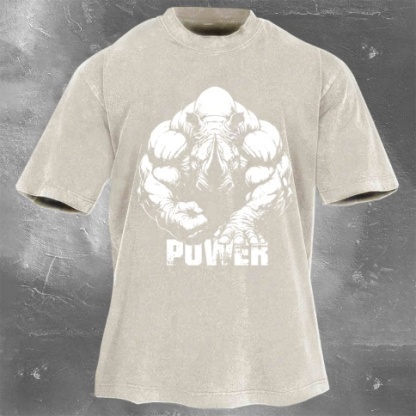 Fitness Print Washed Vintage Short Sleeves 11