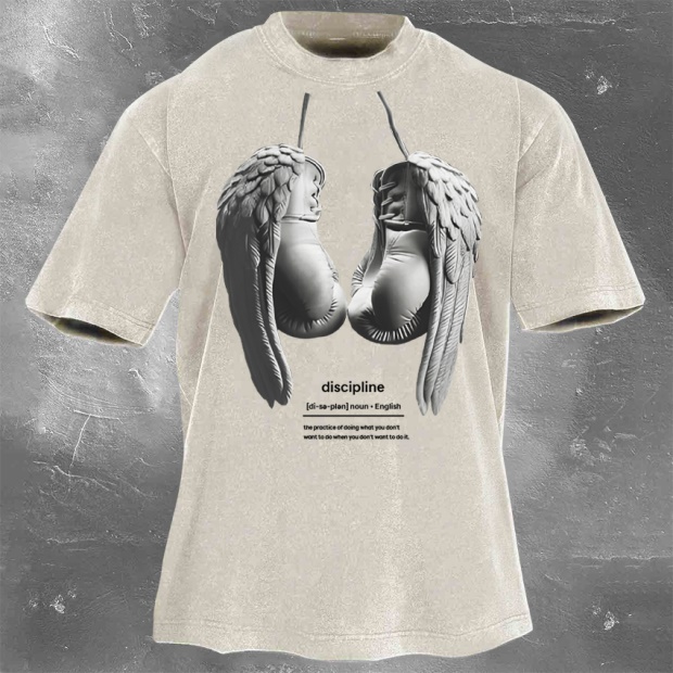 Street Fitness Boxing Print Washed Vintage Short Sleeve 02