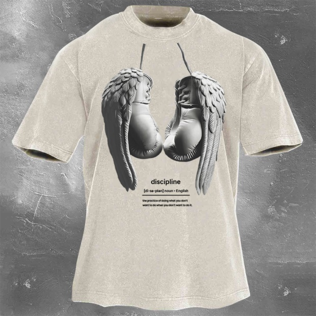 Street Fitness Boxing Print Washed Vintage Short Sleeve 02