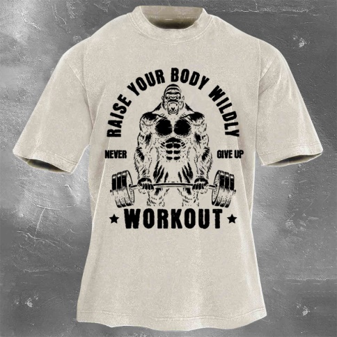 Fitness Print Washed Vintage Short Sleeves 13