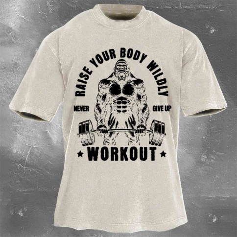 Fitness Print Washed Vintage Short Sleeves 13