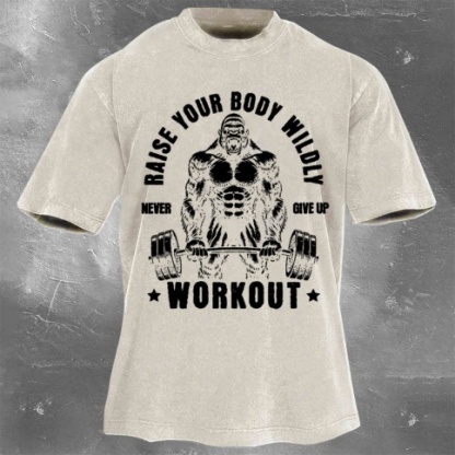 Fitness Print Washed Vintage Short Sleeves 13