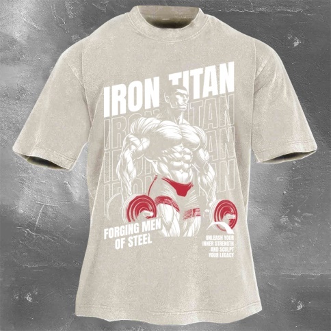 Fitness Print Washed Vintage Short Sleeves 17