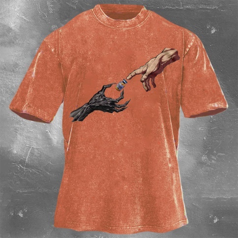 Fitness Print Washed Vintage Short Sleeves 09