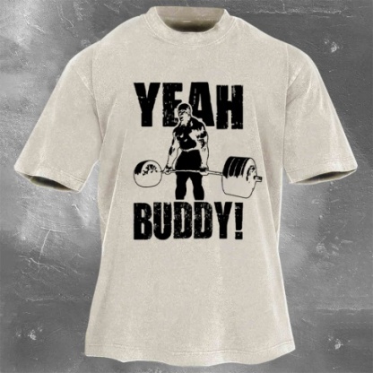 Fitness Print Washed Vintage Short Sleeves 14