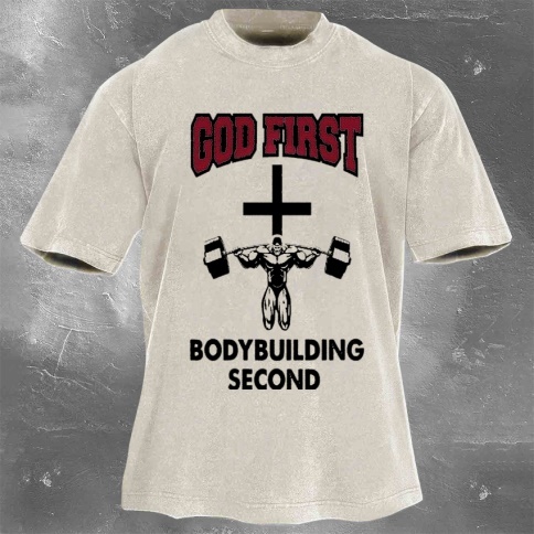 Fitness Print Washed Vintage Short Sleeves 15