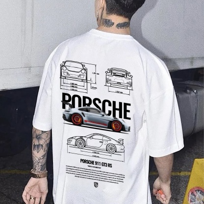 Classic Sports Car Street Print Pure Cotton Casual Short Sleeves 04