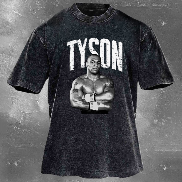 Classic Popular Boxing Star Print Washed Retro Short Sleeves 01