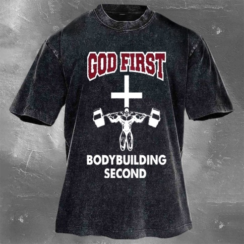 Fitness Print Washed Vintage Short Sleeves 15