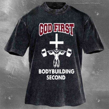 Fitness Print Washed Vintage Short Sleeves 15