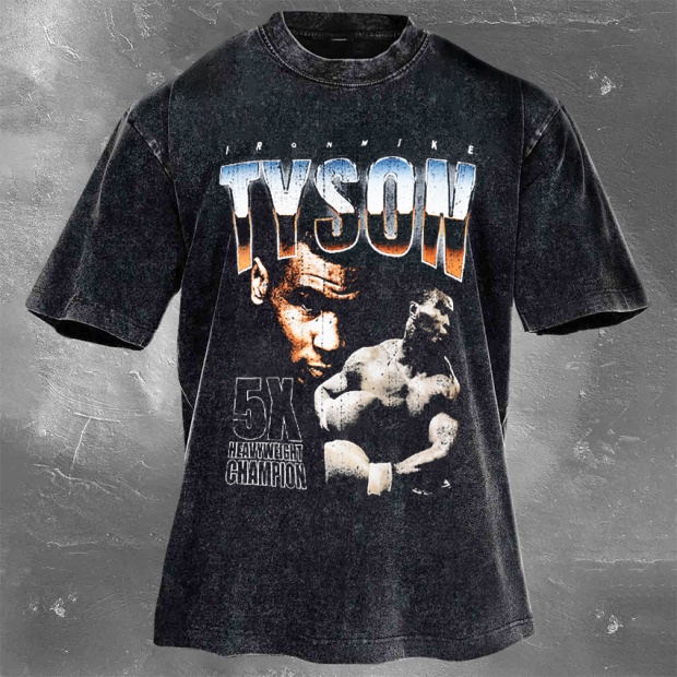 Classic Popular Boxing Star Print Washed Retro Short Sleeves 06