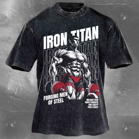 Fitness Print Washed Vintage Short Sleeves 17