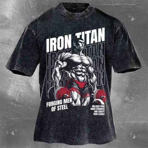 Fitness Print Washed Vintage Short Sleeves 17