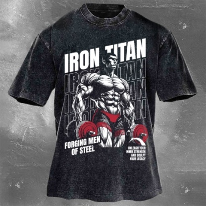 Fitness Print Washed Vintage Short Sleeves 17