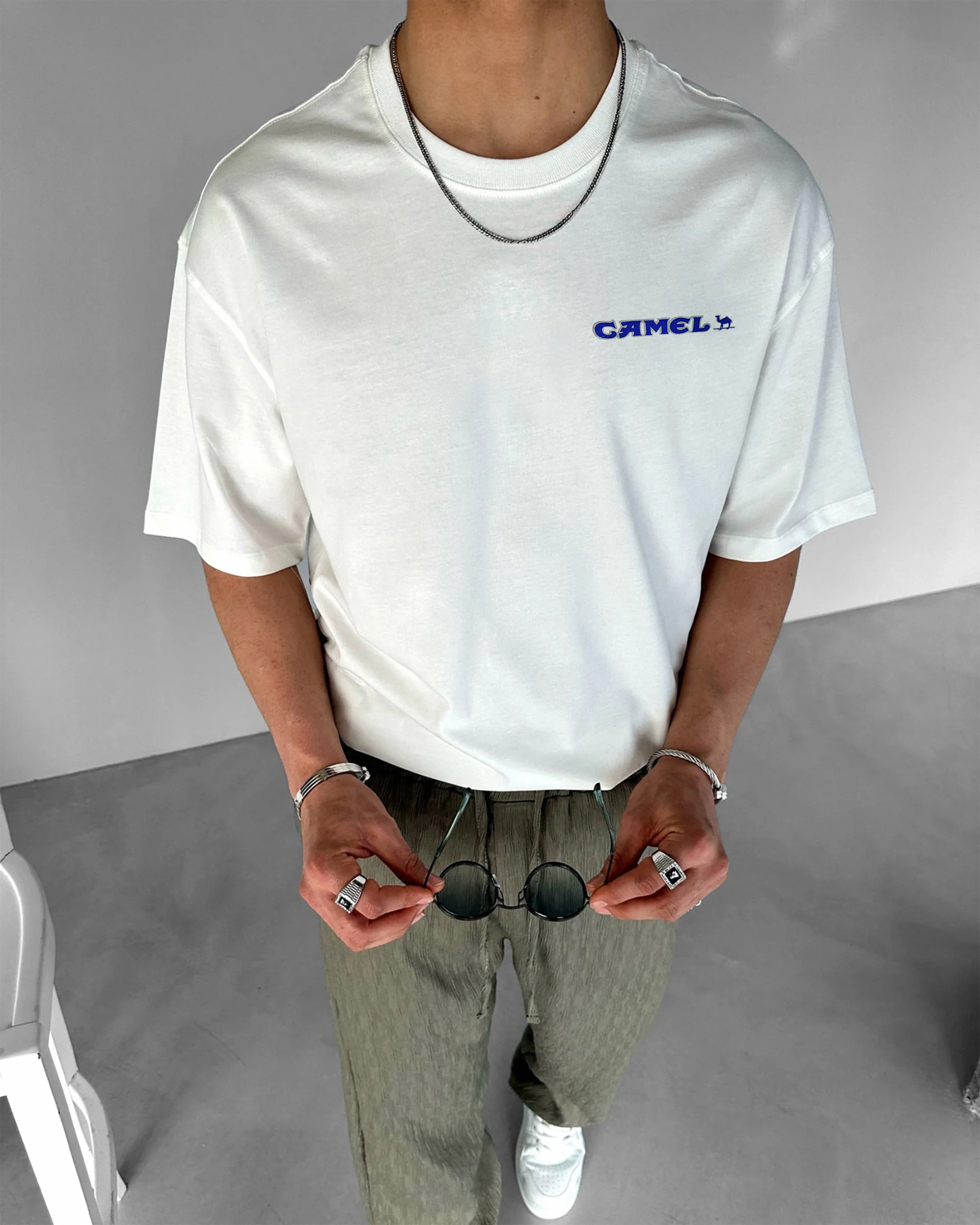 Casual Retro Street Car Printed Short Sleeve Crew Neck T-Shirt 120