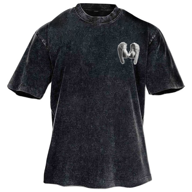 Street Fitness Boxing Print Washed Vintage Short Sleeve 01
