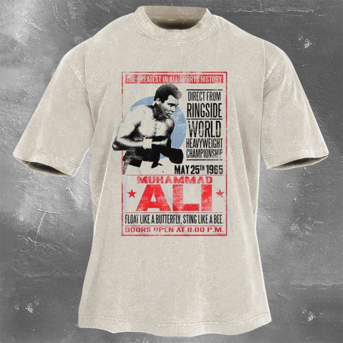 Muhammad Ali Printed Washed Retro Casual Short Sleeves 06