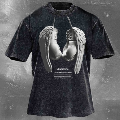 Street Fitness Boxing Print Washed Vintage Short Sleeve 02