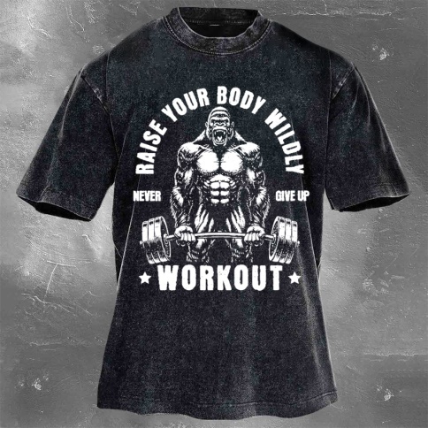 Fitness Print Washed Vintage Short Sleeves 13