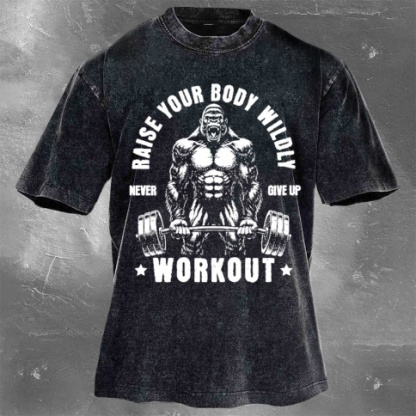 Fitness Print Washed Vintage Short Sleeves 13