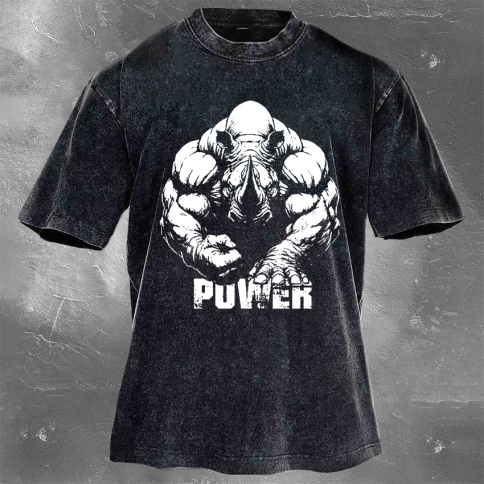 Fitness Print Washed Vintage Short Sleeves 11