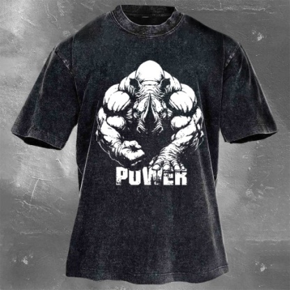 Fitness Print Washed Vintage Short Sleeves 11