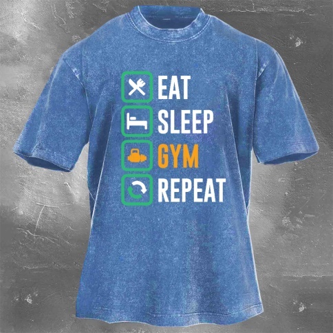 Fitness Print Washed Vintage Short Sleeves 08