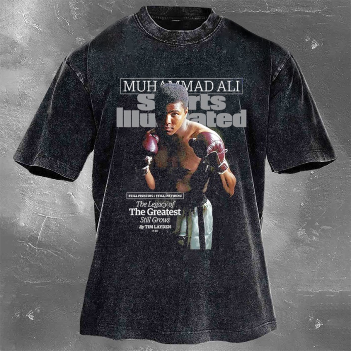 Muhammad Ali Printed Washed Retro Casual Short Sleeves 04