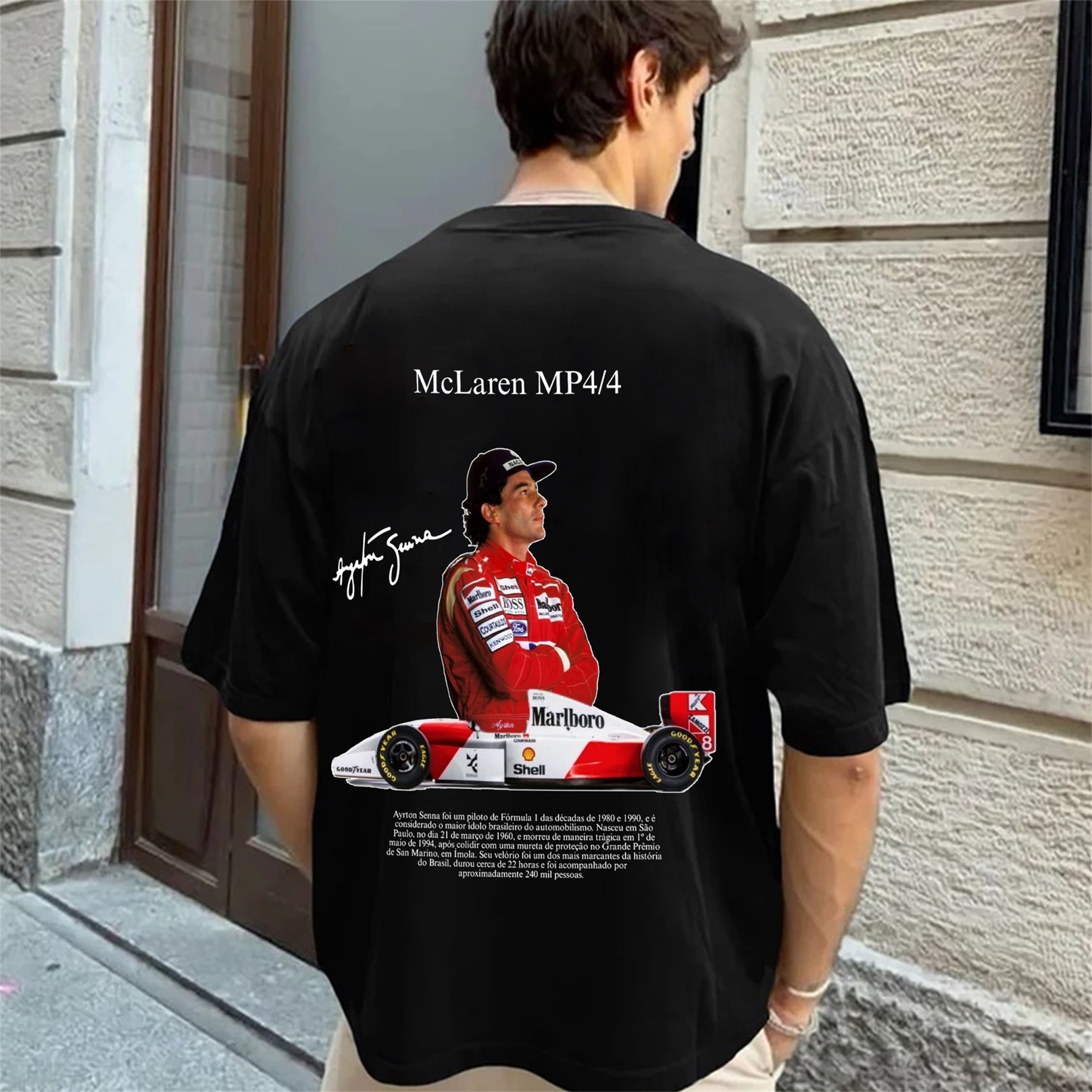 Legendary Racing Driver Aryton Senna Street Print Cotton T-Shirt 04