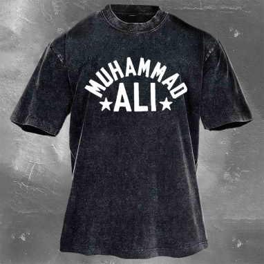 Muhammad Ali Printed Washed Retro Casual Short Sleeves 01