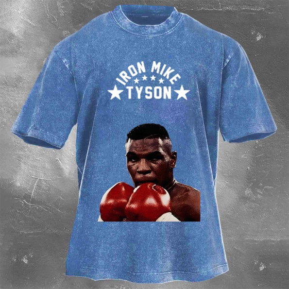 Classic Popular Boxing Star Print Washed Retro Short Sleeves 07