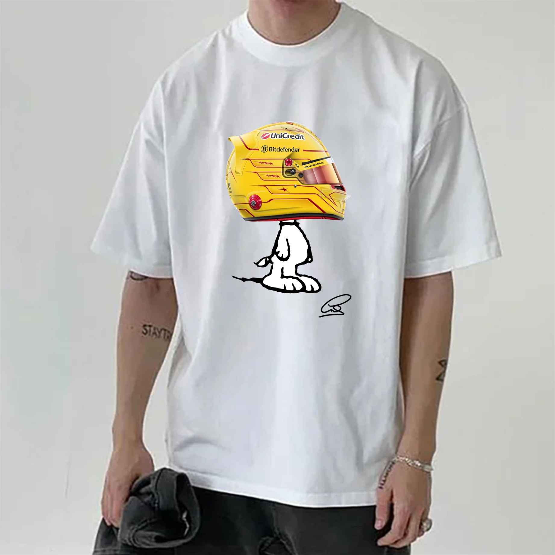 Cartoon Character × Racing Driver Printed Pure Cotton Casual T-Shirt 01