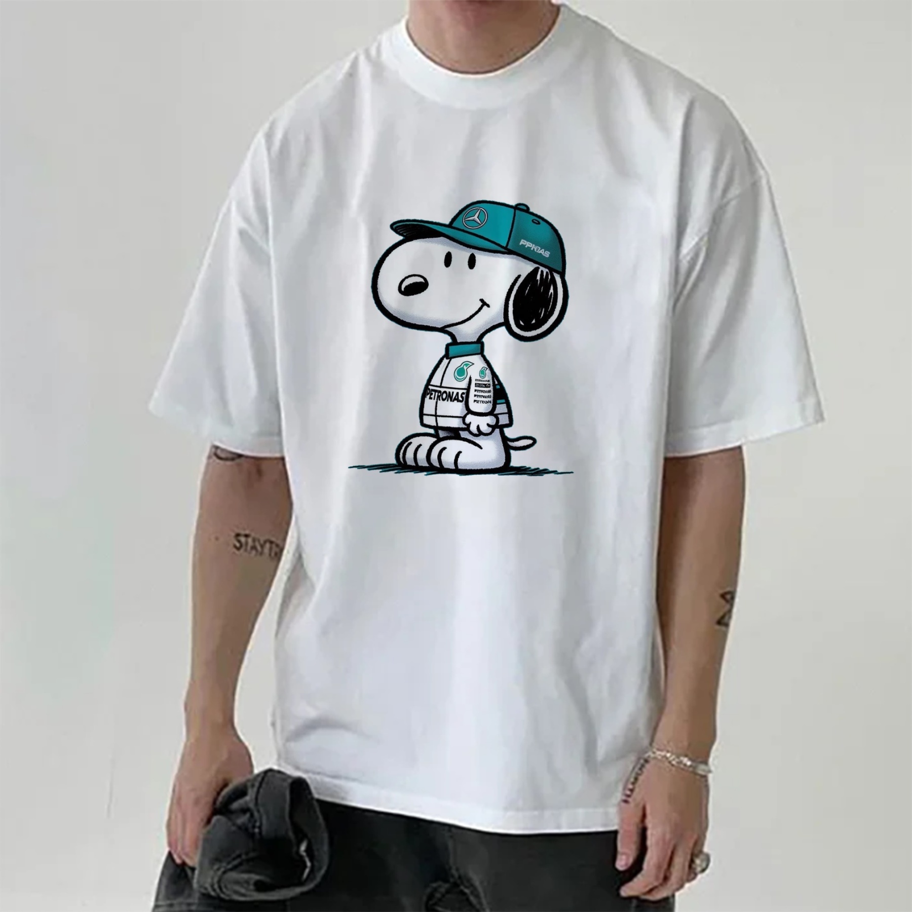 Popular Racing Team × Cartoon Character Printed Pure Cotton Casual T-Shirt 01