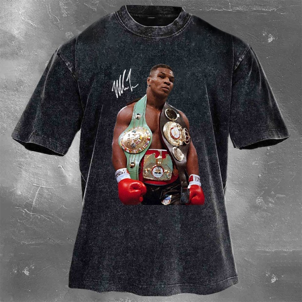 Classic Popular Boxing Star Print Washed Retro Short Sleeves 03