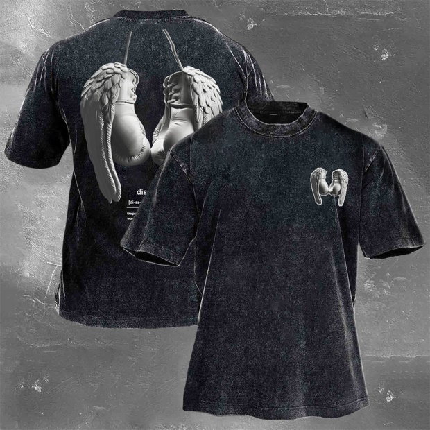 Street Fitness Boxing Print Washed Vintage Short Sleeve 01