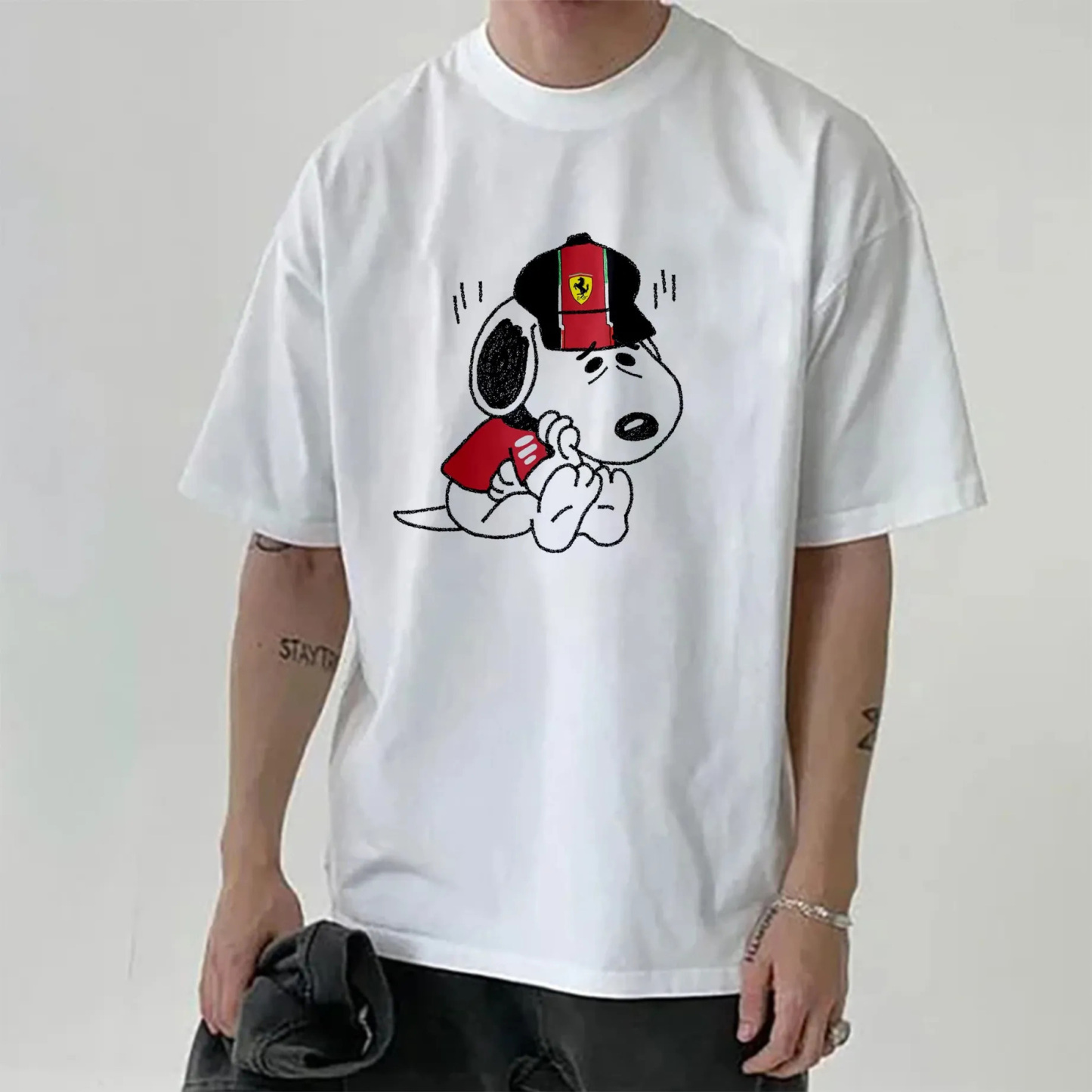 Cartoon Character Print × Racing Print Street Casual Cotton T-Shirt 03