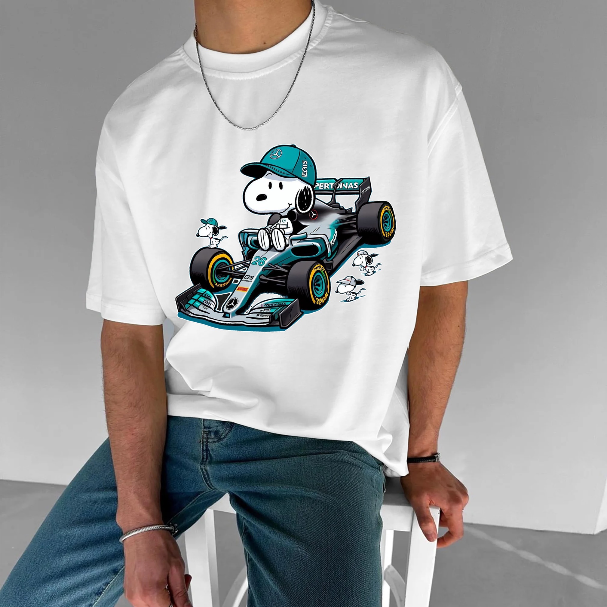 Popular Racing Team × Cartoon Character Printed Pure Cotton Casual T-Shirt 02