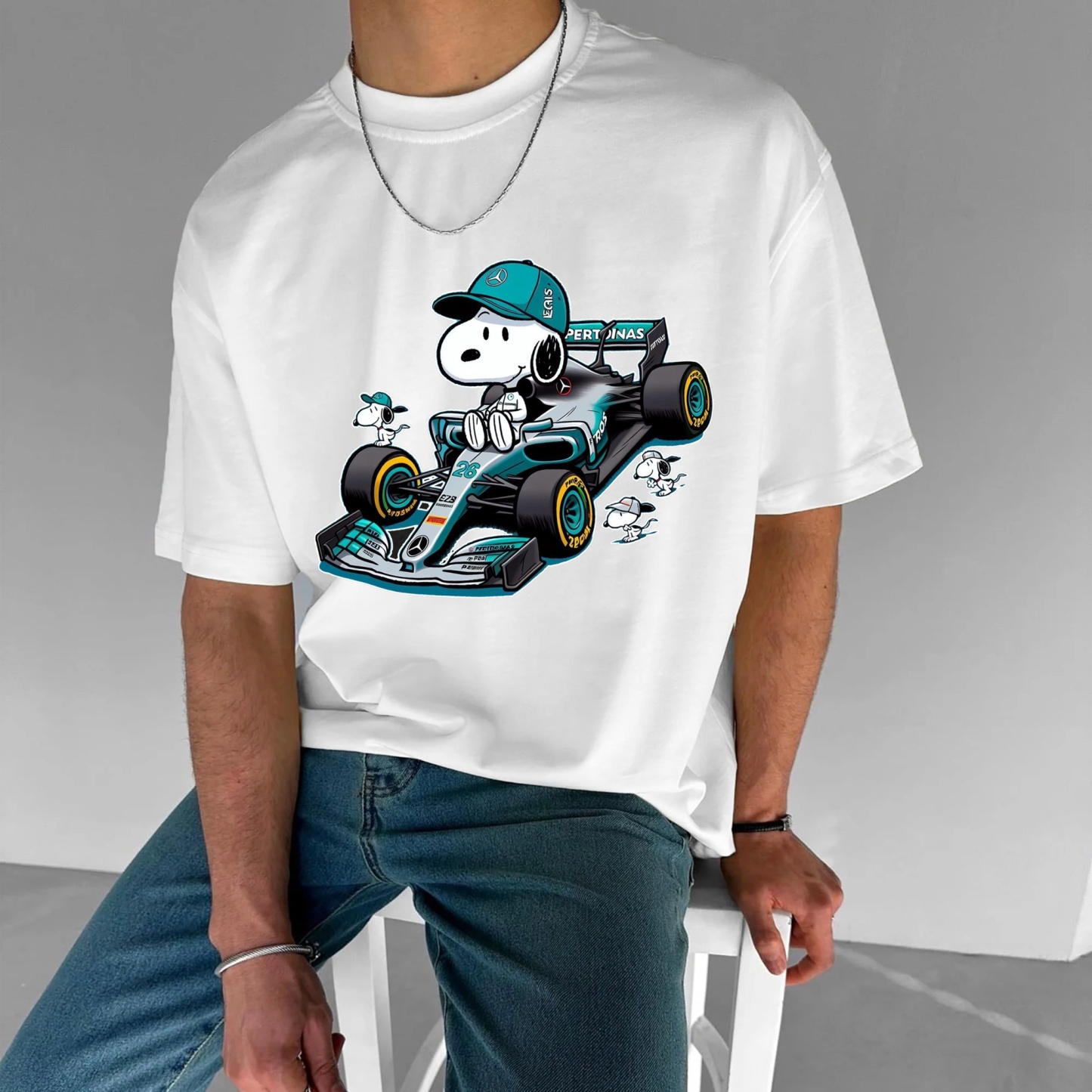 Popular Racing Team × Cartoon Character Printed Pure Cotton Casual T-Shirt 02