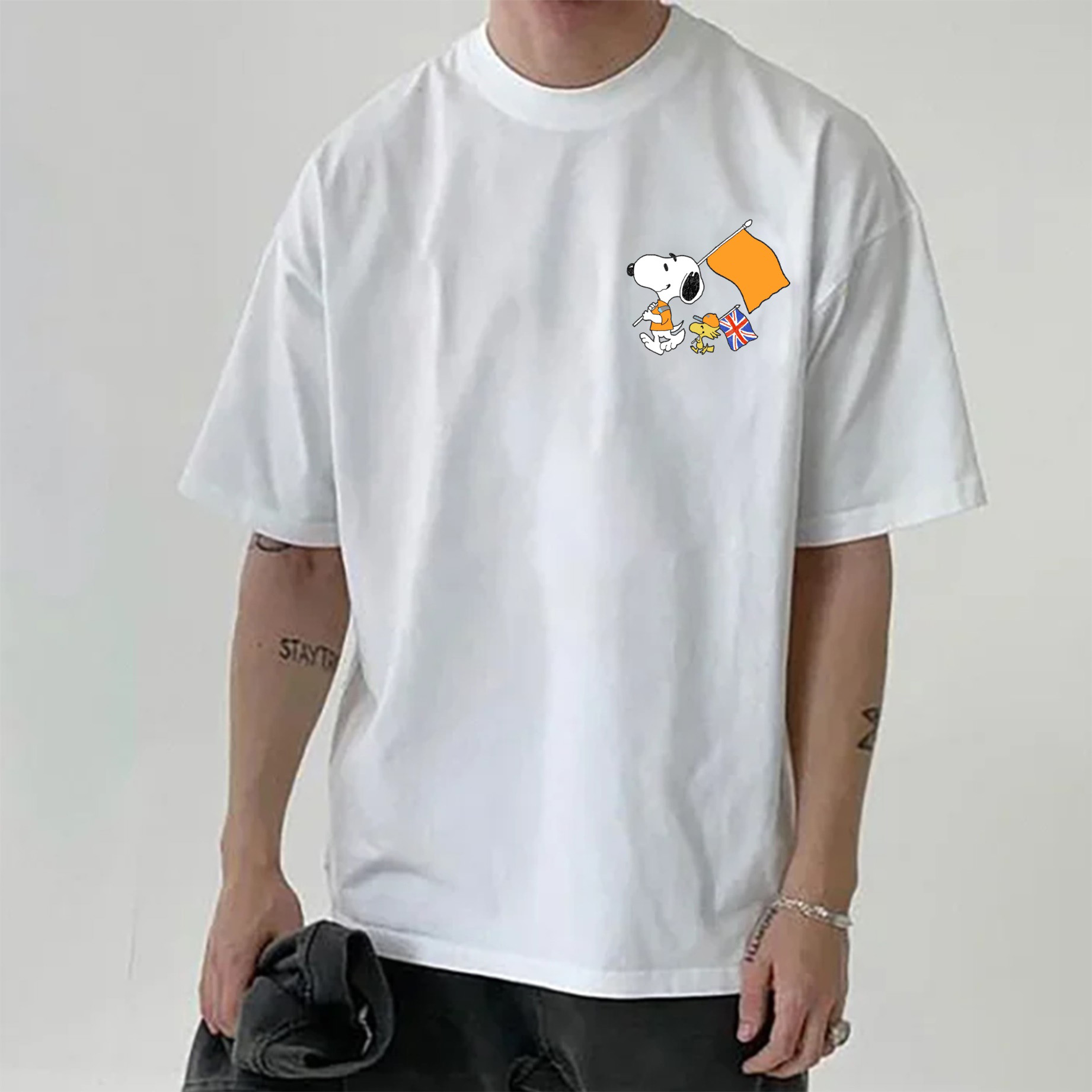 Cartoon Character Print × Racing Print Street Casual Cotton T-Shirt 06