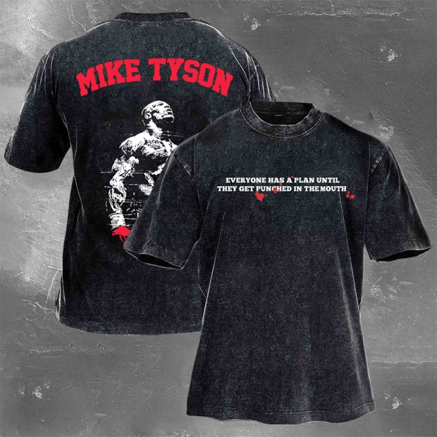 Classic Popular Boxing Star Print Washed Retro Short Sleeves 02
